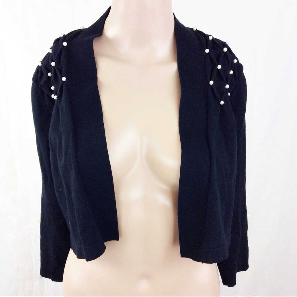 Calvin Klein Open Cropped Cardigan Pearl Detail